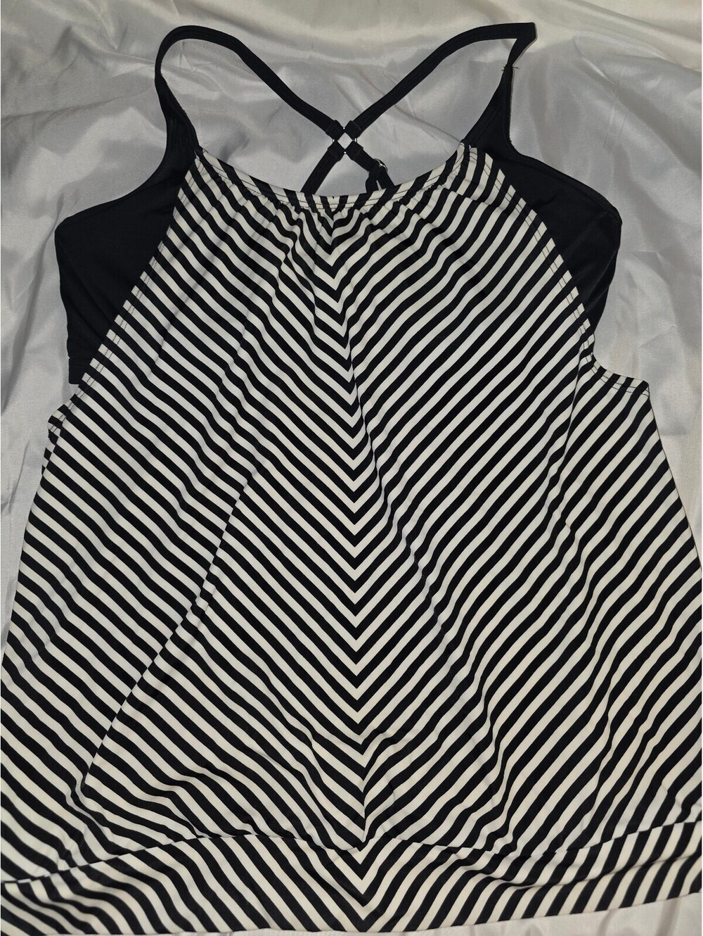 Athleta Black and White Striped Tankini Swim Top Size 38 D/DD
